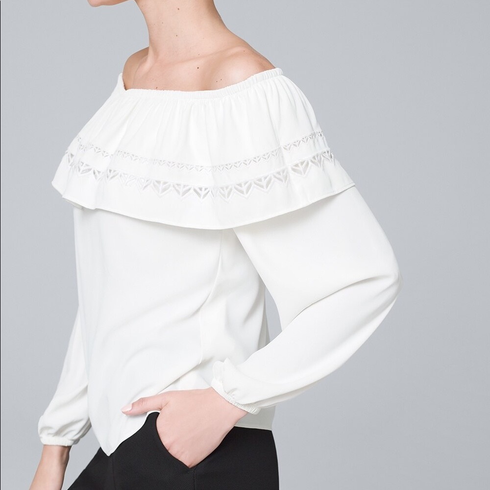 White House Black Market Off the Shoulder White Blouse, Size XXS - Picture 2 of 9